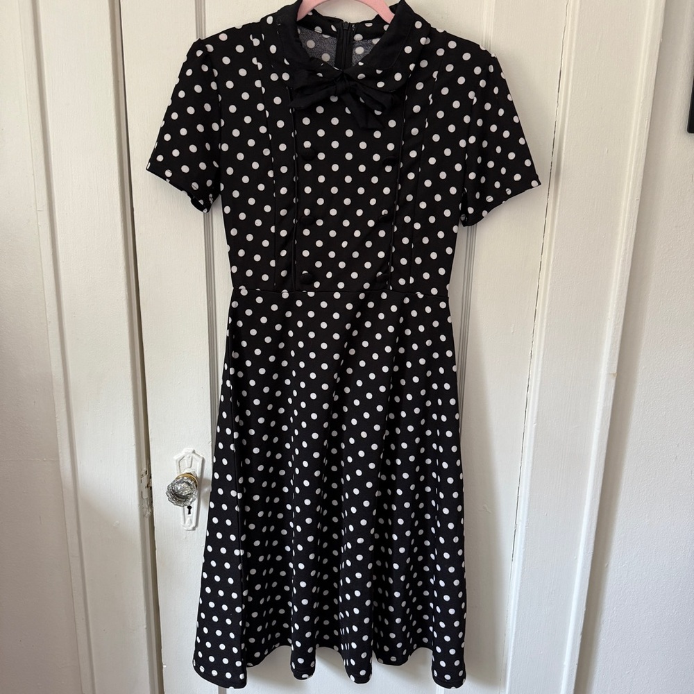 Vintage-Inspired Black & White Polka Dot Fit & Flare Dress Size Small